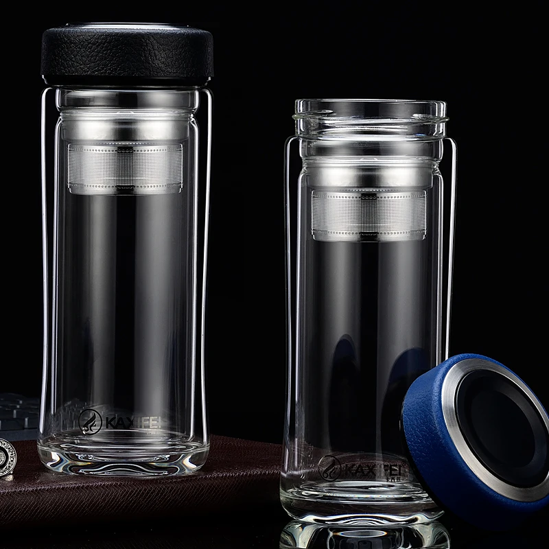 Стеклянная бутылка для воды с двойными стенками и чайным фильтром из нержавеющей