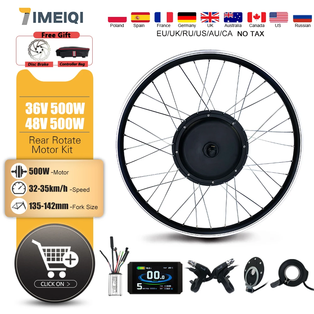 

EBike Conversion Kit 36V 48V 500W Rear Rotate Wheel Hub Motor 20 26 27.5 700C 28 29 inch For Electric Bicycle Bike Conversion Ki