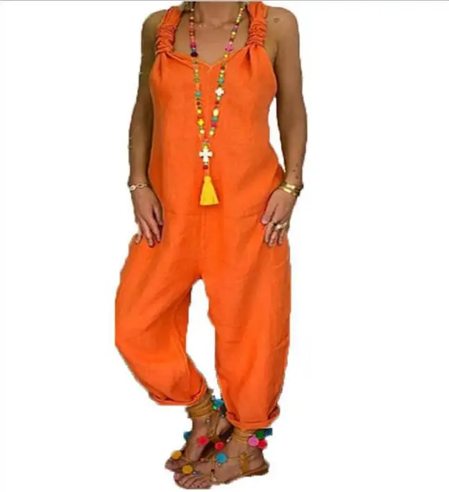 Европейский и американский Новый Свободный Повседневный льняной комбинезон