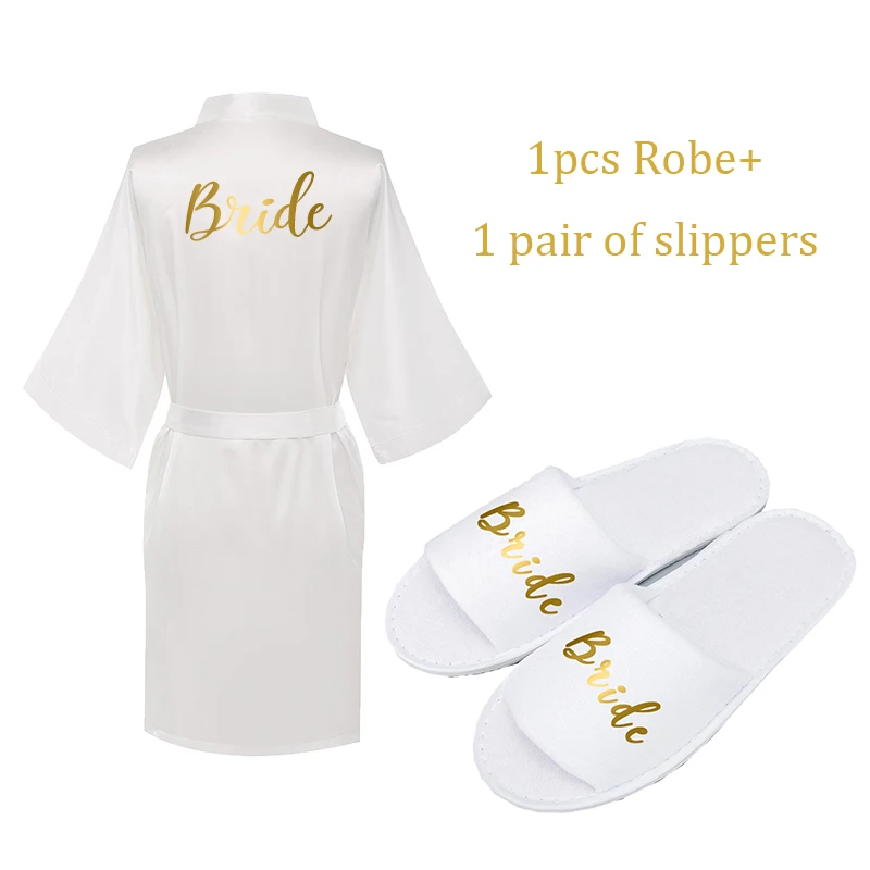 Satin Silk Robe & Slippers Wedding Bath Robe Bride Bridesmaid Robes Bridal Robe Dressing Women Kimono Robes Party Gifts