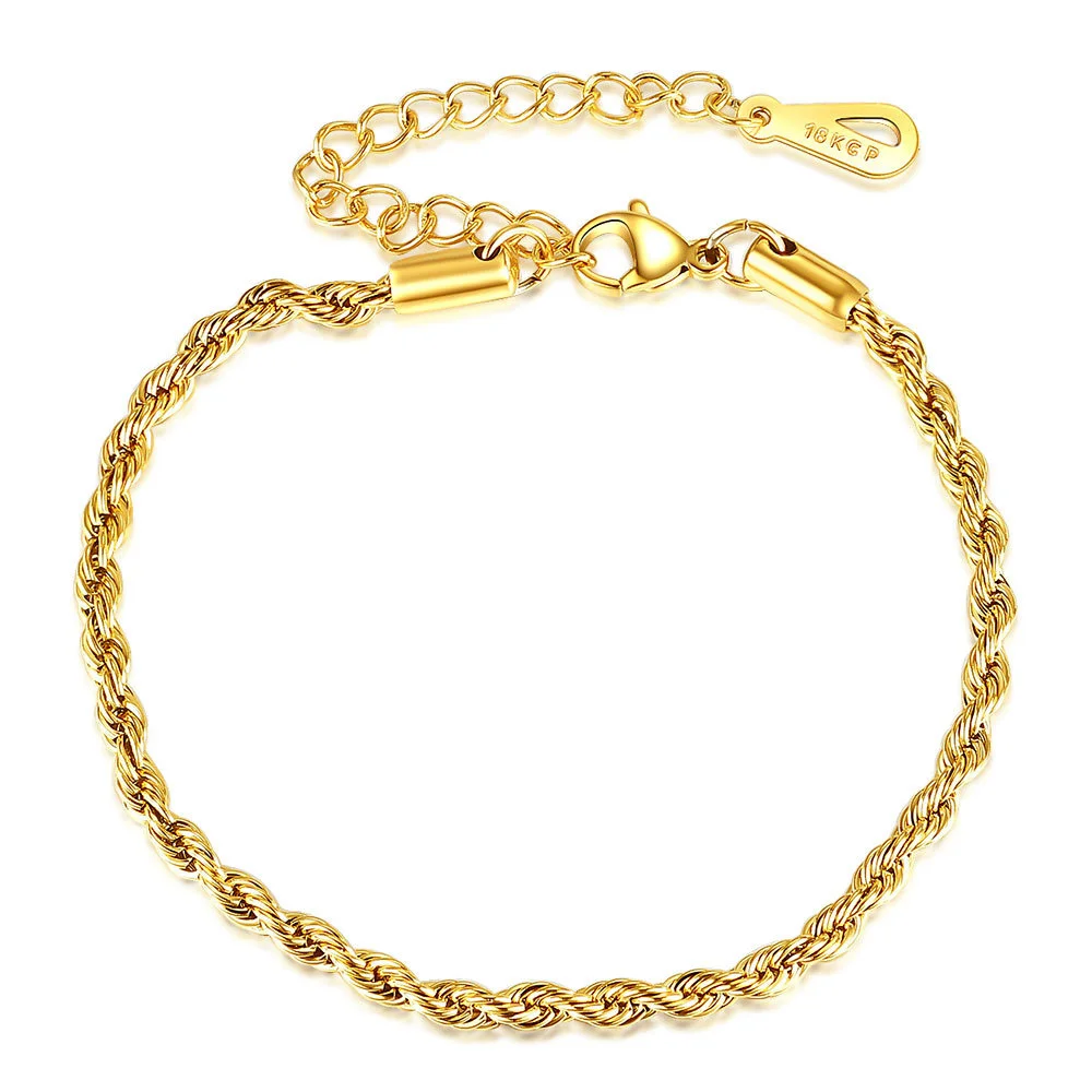 Купи New Fashion Twist Rope Chain Bracelet Wholesale Braslet Gold Color Stainless Steel Chain Link Bracelet For Men Women Jewelry за 225 рублей в магазине AliExpress
