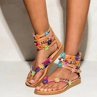 siddons ethnic style women flats sandals open toe back zipper flowers designer shoes woman gladiator sandals zapatos de mujer