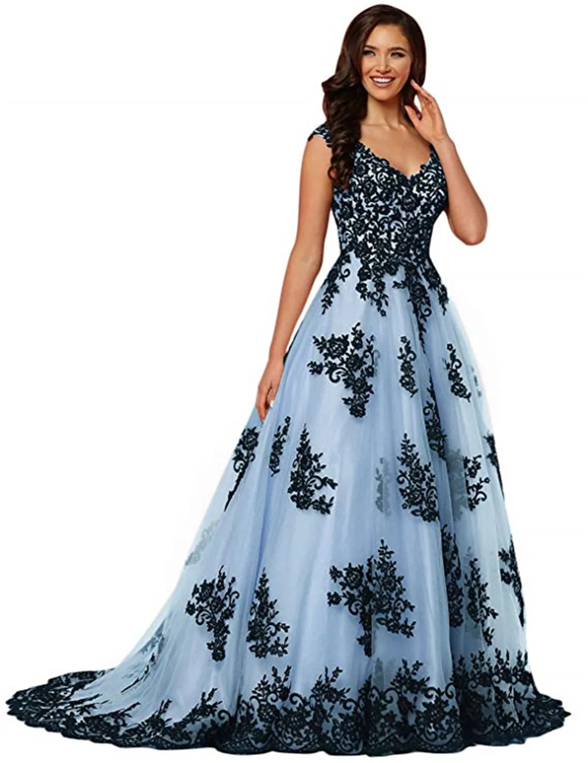 

Gorgeous Women's V-neck Wedding Party Dresses Long Floor Length Appliques Bridal Gowns Formal Evening robe de soiree 2021