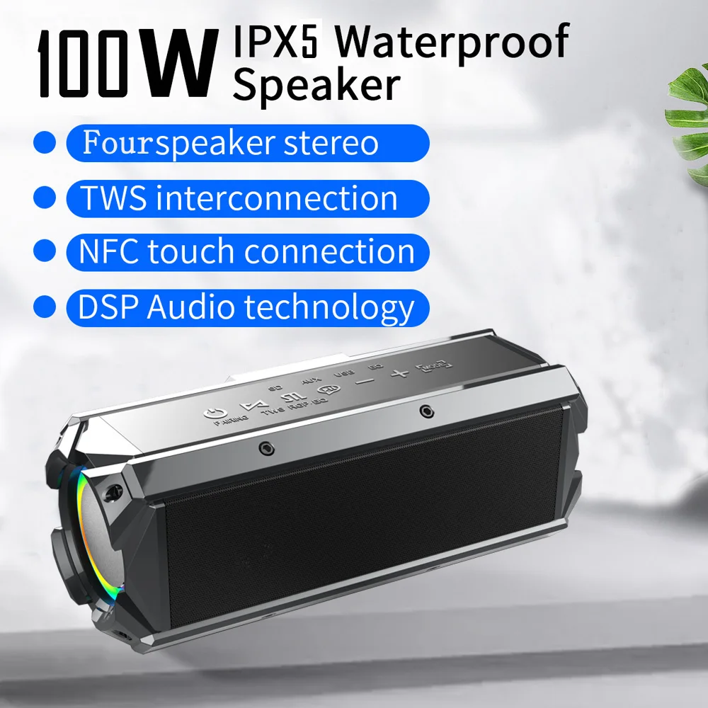 

Портативная беспроводная Bluetooth-колонка, 100 Вт, поддержка TF-карт и FM-радио