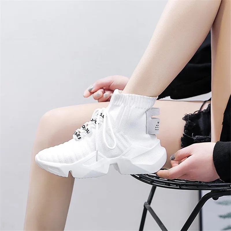 Женские вязаные кроссовки из эластичной сетки на платформе сезон весна осень 2019