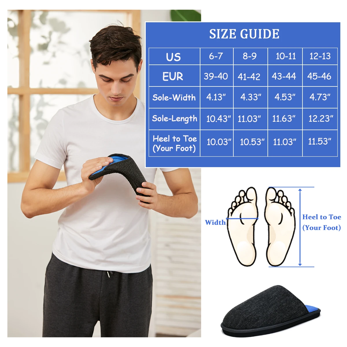 

Knit Slippers for Men with Plush Lining,Anti-Skid Sole Slip On House Shoes,Memory Foam Bedroom Slippers