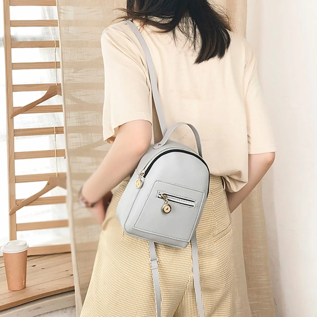 

Small Solid Color Zipper Shoulders Backpack For Women Mochila Letter Purse Mobile Phone Bag Bolso Mujer Sac A Main Femme#50