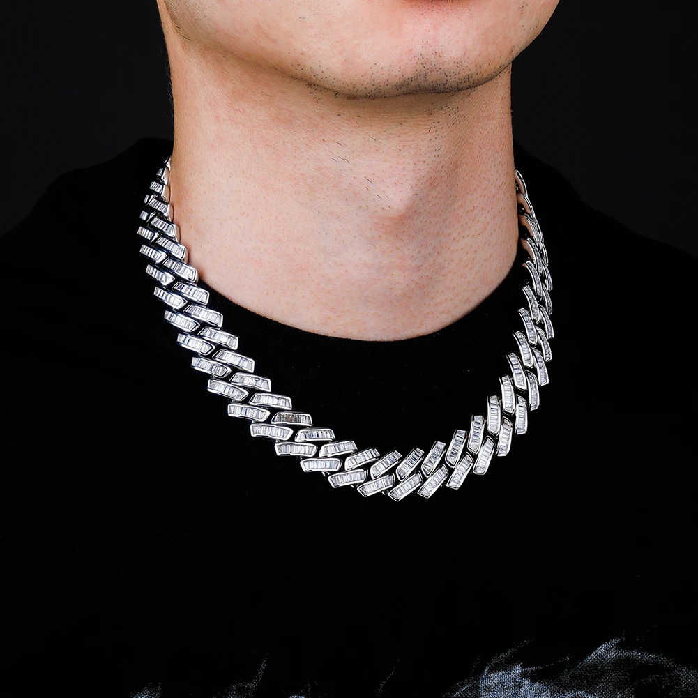 TOPGRILLZ 18mm Baguette Prong Cuban Link Necklace CZ Iced Out Chain Hip Hop Fashion Luxury Bling White Gold For Gift | Украшения и