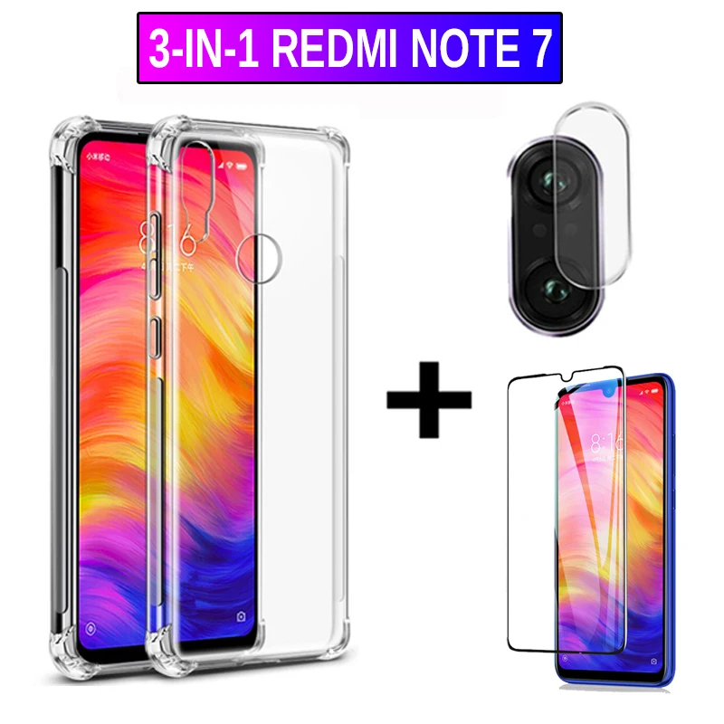 3 в 1 Защитное стекло для камеры Redmi Note 7 закаленное Xiomi Защитная пленка экрана note
