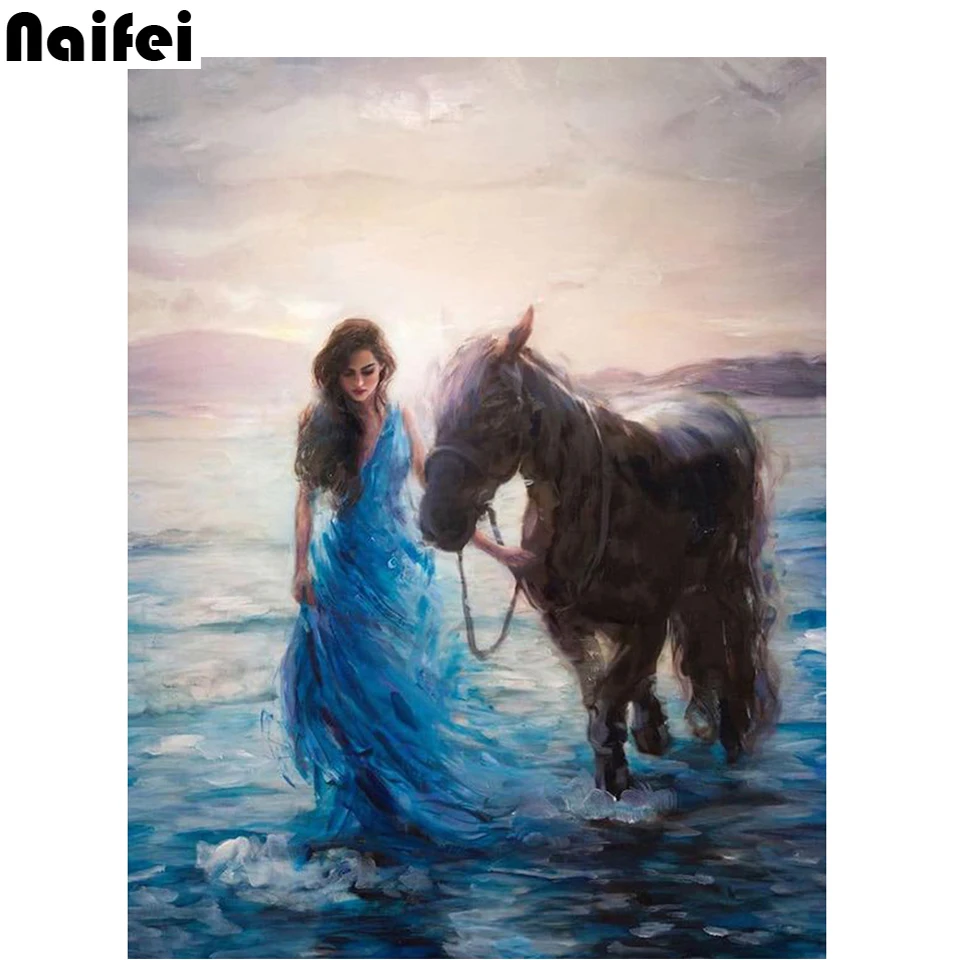 Алмазная 5D картина полноразмерная квадратная круглая для женщин и лошадей