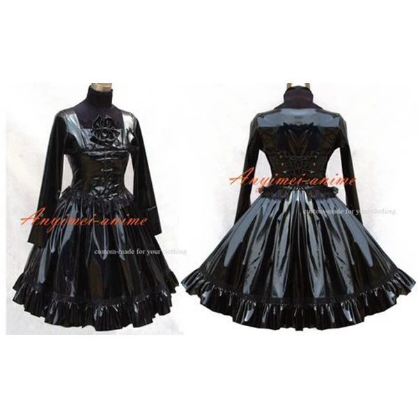 

Sissy Maid Gothic Lolita Punk Black Pvc Dress Outfit Cosplay Costume Tailor-made[G447]