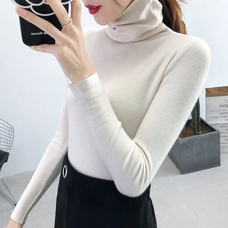 

New autumn and winter pile collar western style all-match base shirt high collar women's sweater slim fit sweater