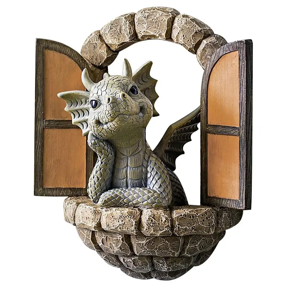 

Dragon Out The Door Garden Resin Statue Ornaments Window Crafts Miniature Figures Sculpture Yard Art Lawn Outdoor Decoration New