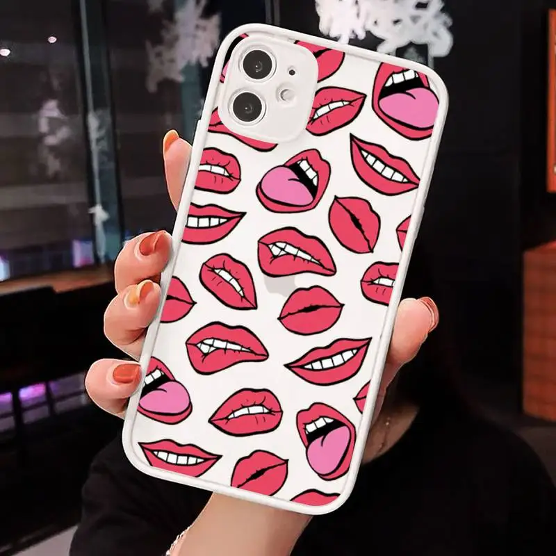 

Sexy lips lipstick Phone Cases Matte For iPhone 12 Mini 11 Pro XR XS Max 7 8 Plus X Hard PC Back Cover