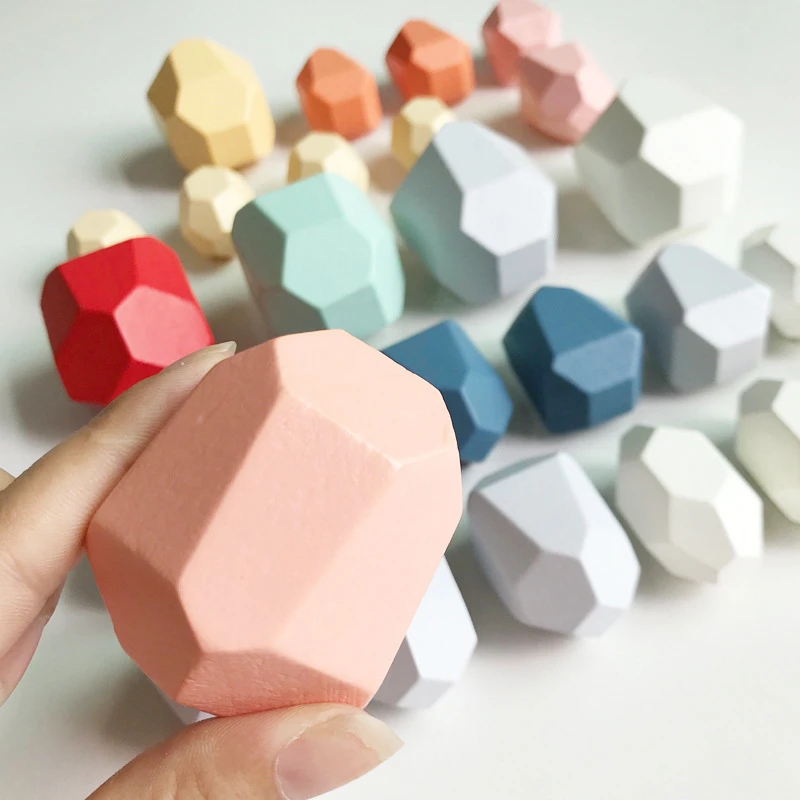 

Children Jenga Building Block Wooden Colored Stone Educational Toy Creative Nordic Style Stacking Block Game Rainbow Wooden Toys