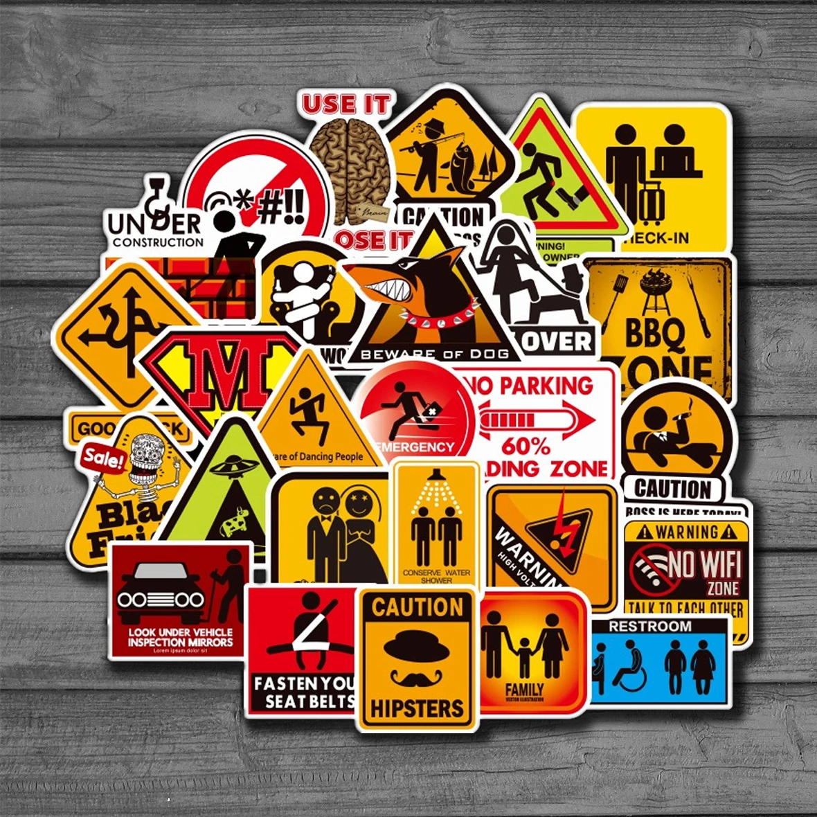 

50pcs Pack Funny Warn Sign Stickers Luggage Motorcycle Skateboard Guitar Car Cool Waterproof PVC Graffiti Sticker Kids Toy