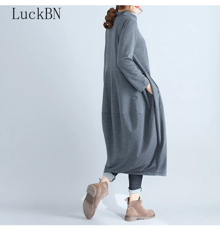 

Spring Dress Retro Solid Color Lantern Dresses High Neck Fashion Casual Long Skirt Cotton Linen Stitching Long Sleeve Dress 2021