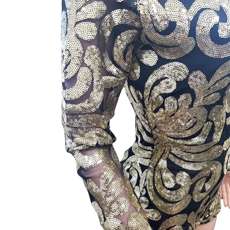 

2020 Fashion New Women Sequined Rompers Jumpsuit Sexy Deep V Neck Female Club Wear Long Sleeve Skinny Bodysuit Jumpsuit Overalls