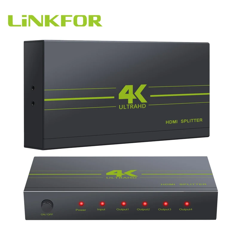 LiNKFOR Ultra HD 4K x 2K HDMI Splitter 1 in 4 Out  HDMI Signal Distributor Support 1080P 3D HDMI Splitter Audio Video Converter