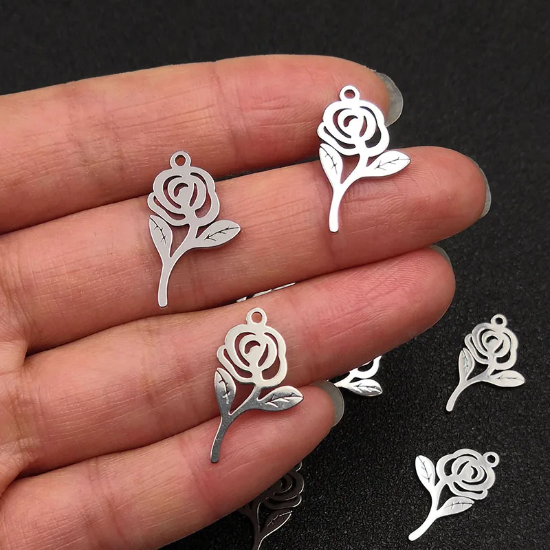 10 шт. 100% нержавеющая сталь Золотая Роза цветы шармы Аксессуары DIY серьги ожерелье