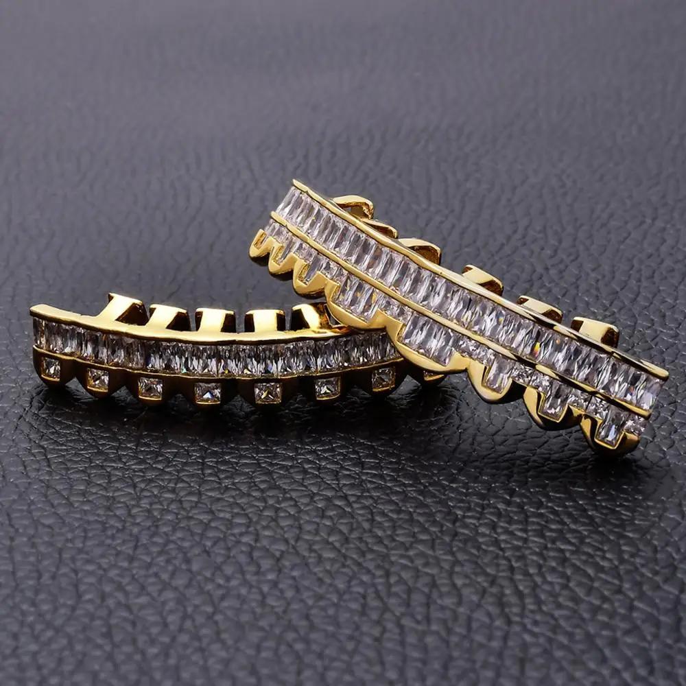 Хип-хоп квадратный CZ камень проложить Bling Iced Out плоские зубы грили верхний нижний