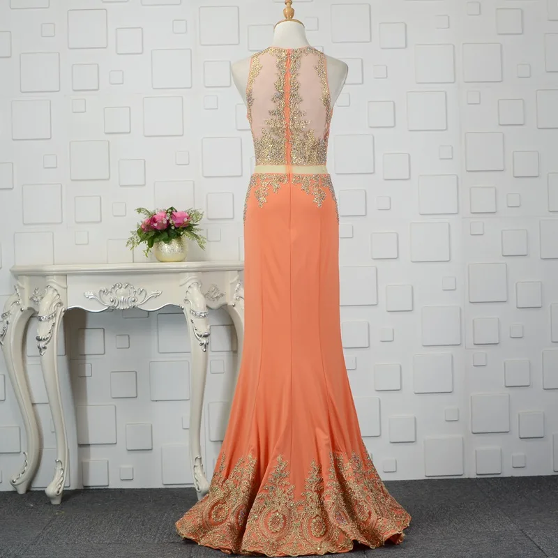 Дизайнерские Вечерние платья Драгоценности с вышивкой длинное оранжевое платье
