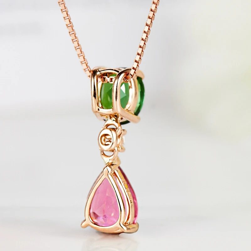 LSZB натуральный красный/зеленый турмалин 18K чистое золото кулон настоящий AU 750