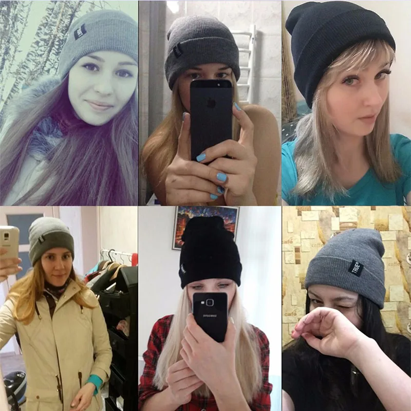 Трикотажная Шапка-бини для мужчин и женщин однотонная на осень/зиму | Аксессуары