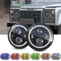 for land rover defend 45w 7 led headlight h4 high low beam round headlights with thick aluminum shell for lada niva 4x4