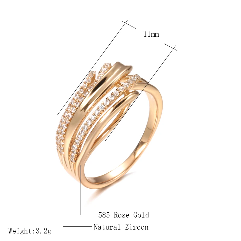 Kinel Hot 585 Rose Gold Wave Ring Natural Zircon Fine Hollow Ethnic Wedding Rings for Women Vintage Jewelry