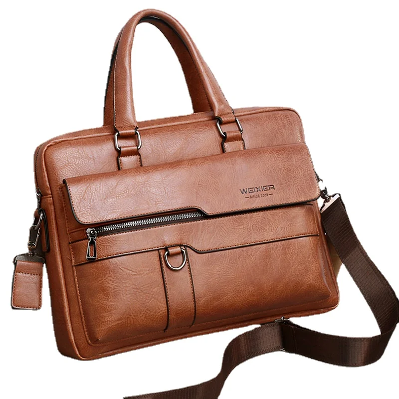 

Office Men Briefcase Bag Business PU Leather Shoulder Messenger Bags Vintage Handbag 14 Inch Laptop Bag Document Case AA5021