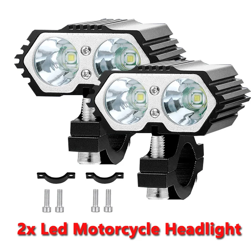 Headlight Led Motorcycle X2 20W Bulbs Headlights Spotlights Fog Light for Motorbike scooter Bicycle 12V Moto Light Driving Lamp - Цвет: moto light 2pcs