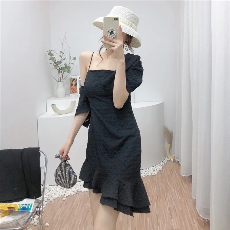 

Korejepo Women 2 Piece Set 2021 Summer New Temperament Fashion Irregular Sling Dress Short Coat Female Two-piecesuit Office Lady
