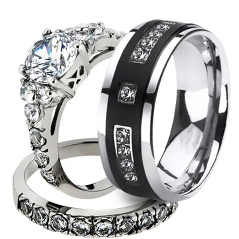 

Milangirl 2 PCS/Set Women Jewelry Rings Zircon Ring With Black And Men Ring Valentines sNew store specials