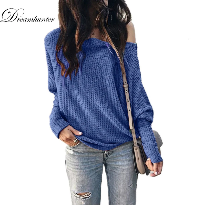Women's T-Shirt Oblique Collar Strapless Lantern Long Sleeve Bat Autumn Casual Top strapless halter Solid color pullover tops | Женская