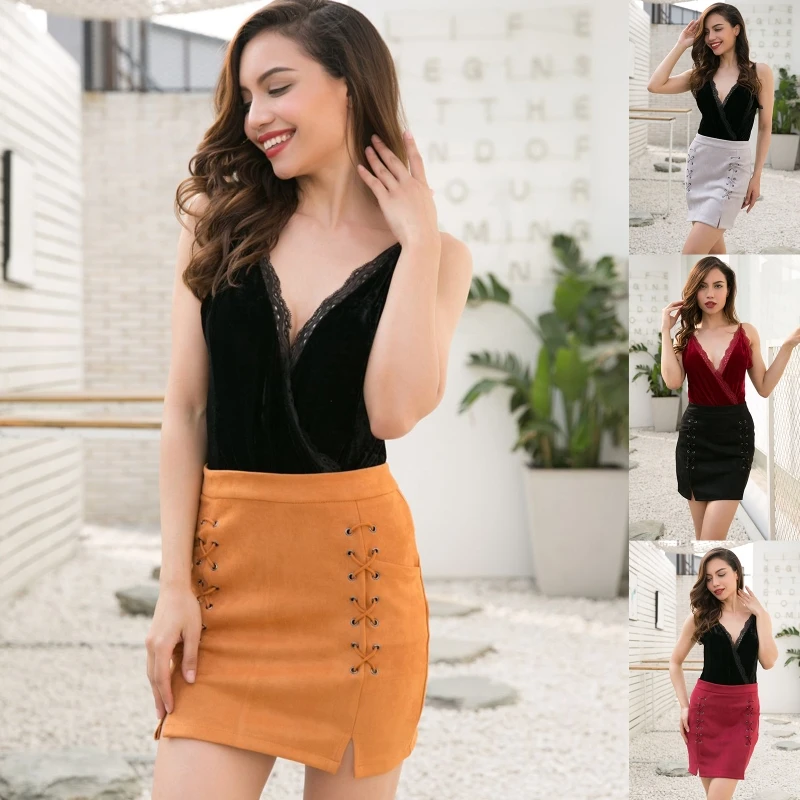 

High Waist Vintage PU Leather Woman Skirts Mini A-Line Solid Color Sexy Bandage Skirt Zipper Slim Club Streetwear