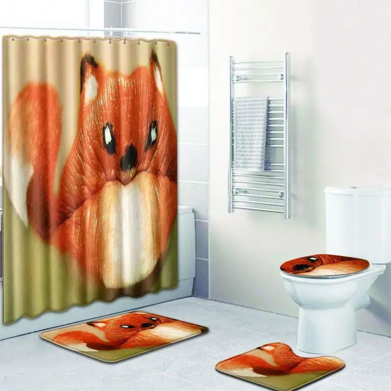 

Zeegle Flower Patter Shower Curtain with Bath Mat Set Polyester Toilet Foot Rug Washable Bathroom Floor Mat Anti-slip Doormat