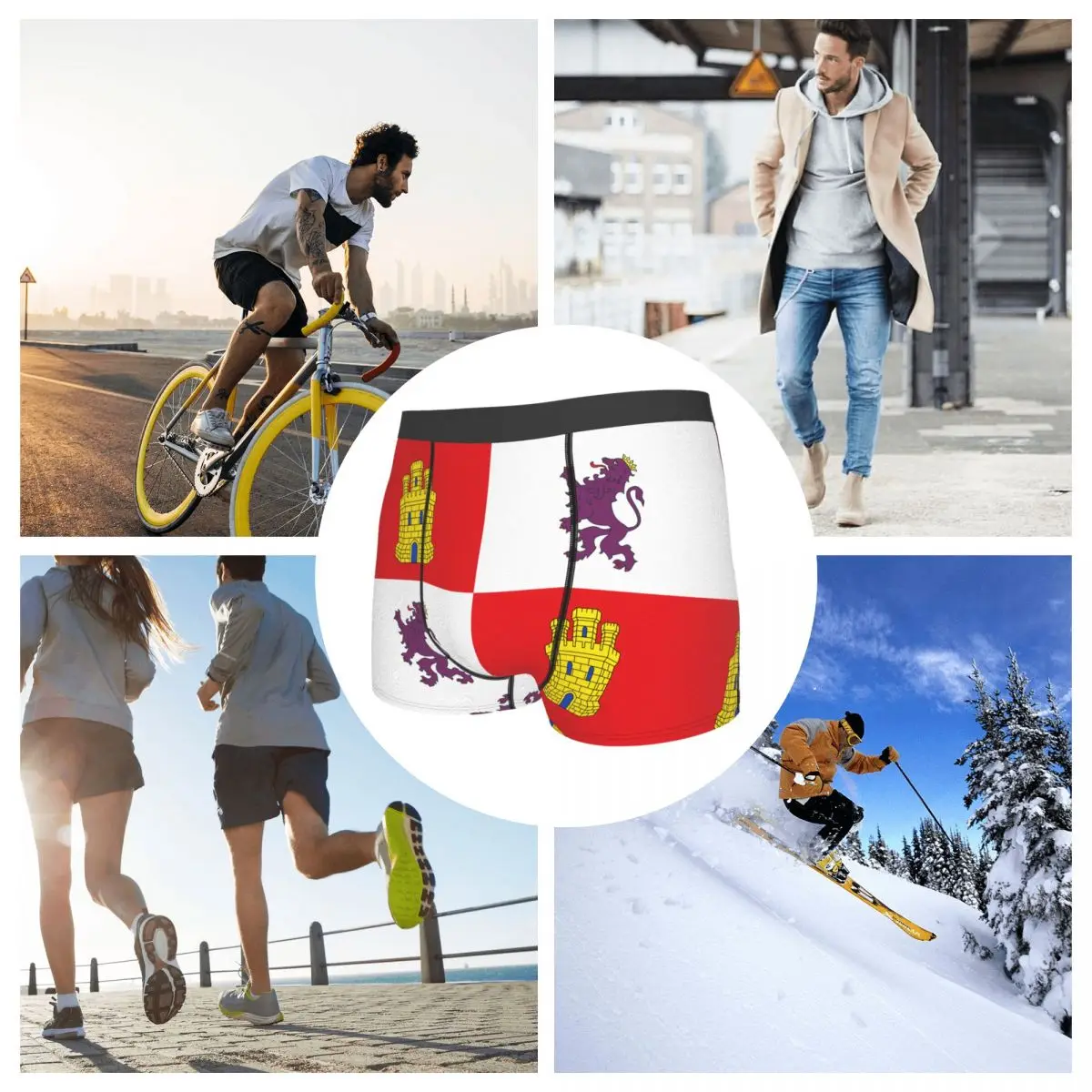 Flag Of Castile And León Men's Boxer Briefs Flags of the autonomous communities of Spain Humor Graphic Men's boxer leggings