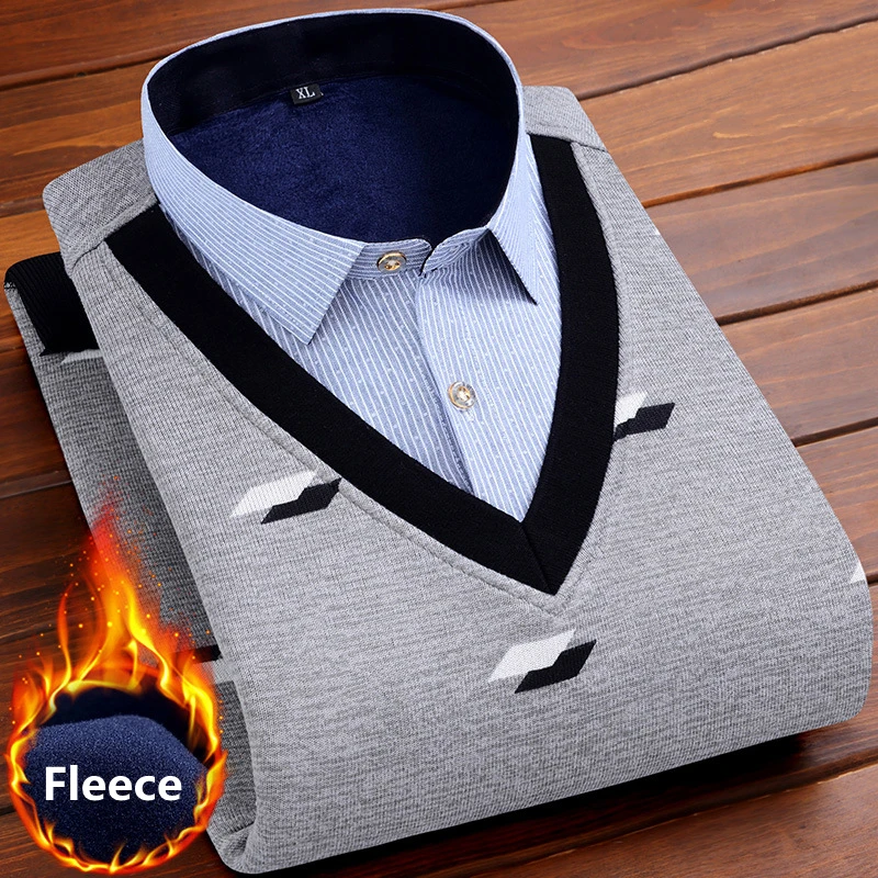 Новинка 2022 свитер Мужская бархатная обманка из двух частей утепленная нижняя