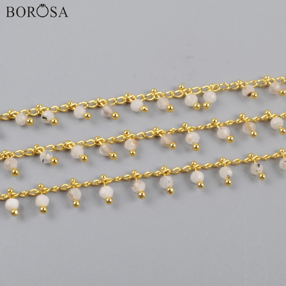 

Позолоченные/серебряные цепочки BOROSA, 3 метра, 2 мм, из натуральной бычьей ограненной латуни, цепочки из бусин из натурального белого камня JT258