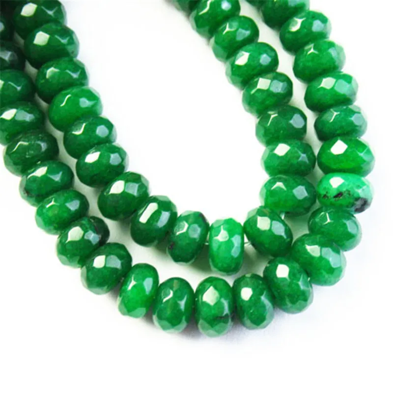 

(Free Shipping) 1Strand 40g Faceted Green Jades Rondelle 8x5mm Loose Beads 15.5 " SK60265