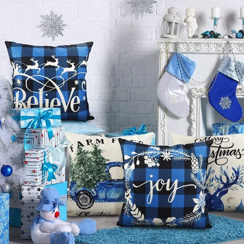 

Christmas Pillow Throw Pillowcase Winter Holiday Cotton Linen Cushion Case for Home Decors