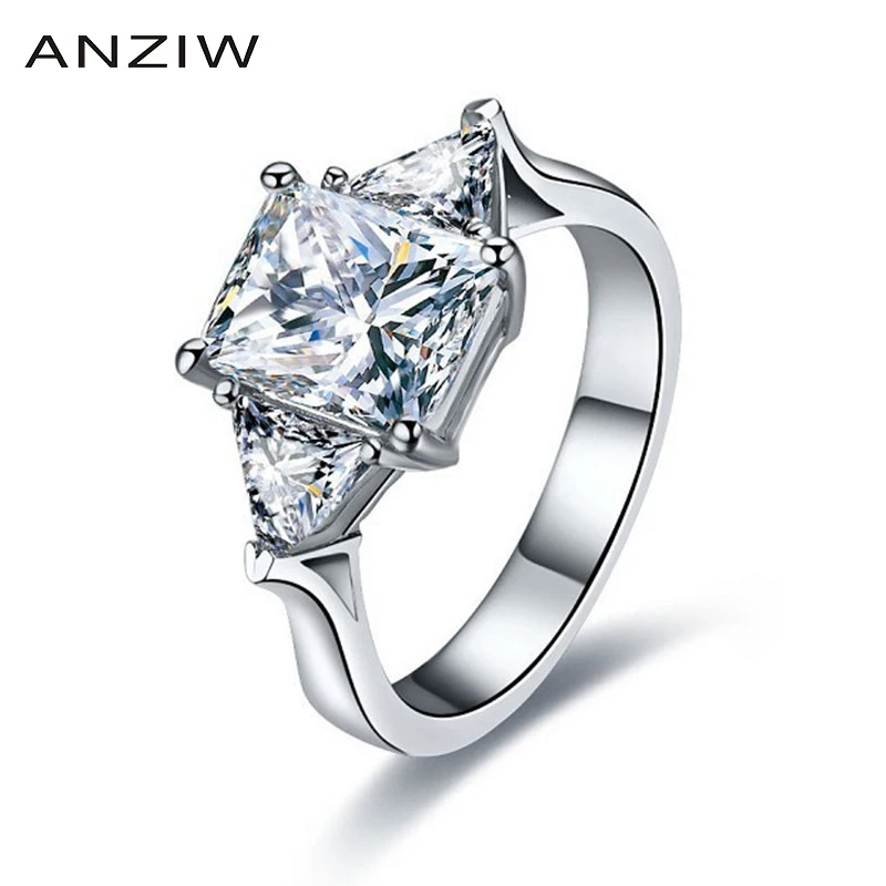 Кольцо женское из серебра 925 пробы с 3 камнями квадратной формы|ring jewelry|silver