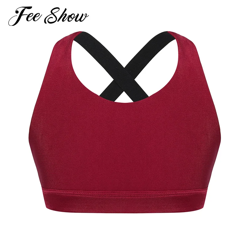 

Kids Girls Summer Dancing Yoga Cropped Top Fitness Bra Tops Sportswear Shoulder Straps Cross Back Gym Yoga Sport Vests Clothes