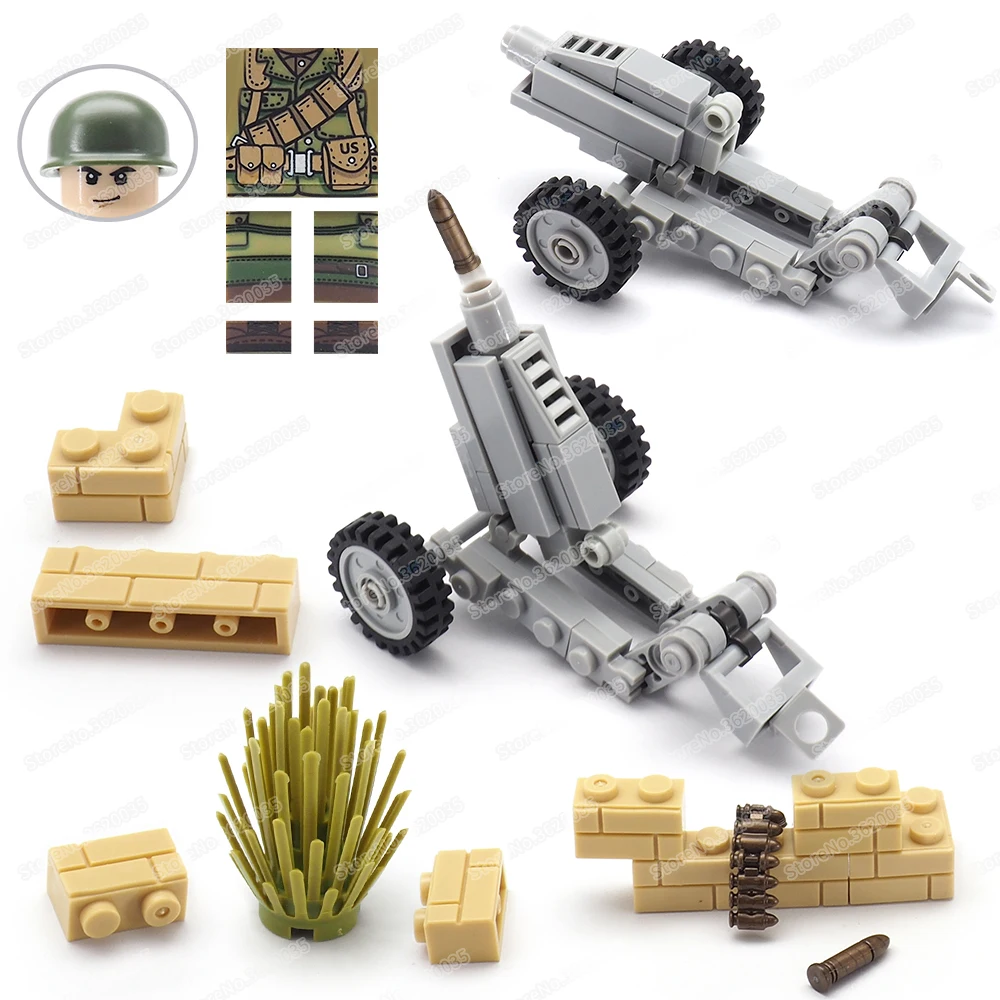 

Military American M1 Type 75 Artillery Building Block Moc WW2 Figures Soldier War Weapons Model Child Christmas Gift Diy Toy