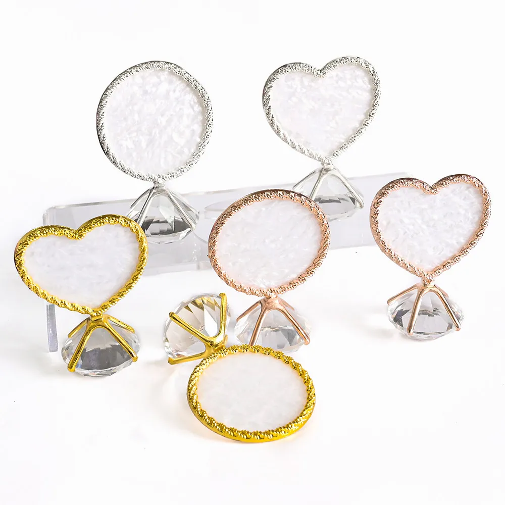 1Pcs Round/Heart Shape Diamond Ring Nail Art Display Shelf Gold/Sliver Rim Photo Props Fake Tips Luxury Jewelry Showing Plate D8 - купить по