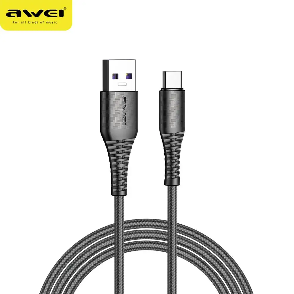 

AWEI 5A Fast Charging Cable 40W USB Type C Durable Braid Data Cables for Huawei Phone CL-69