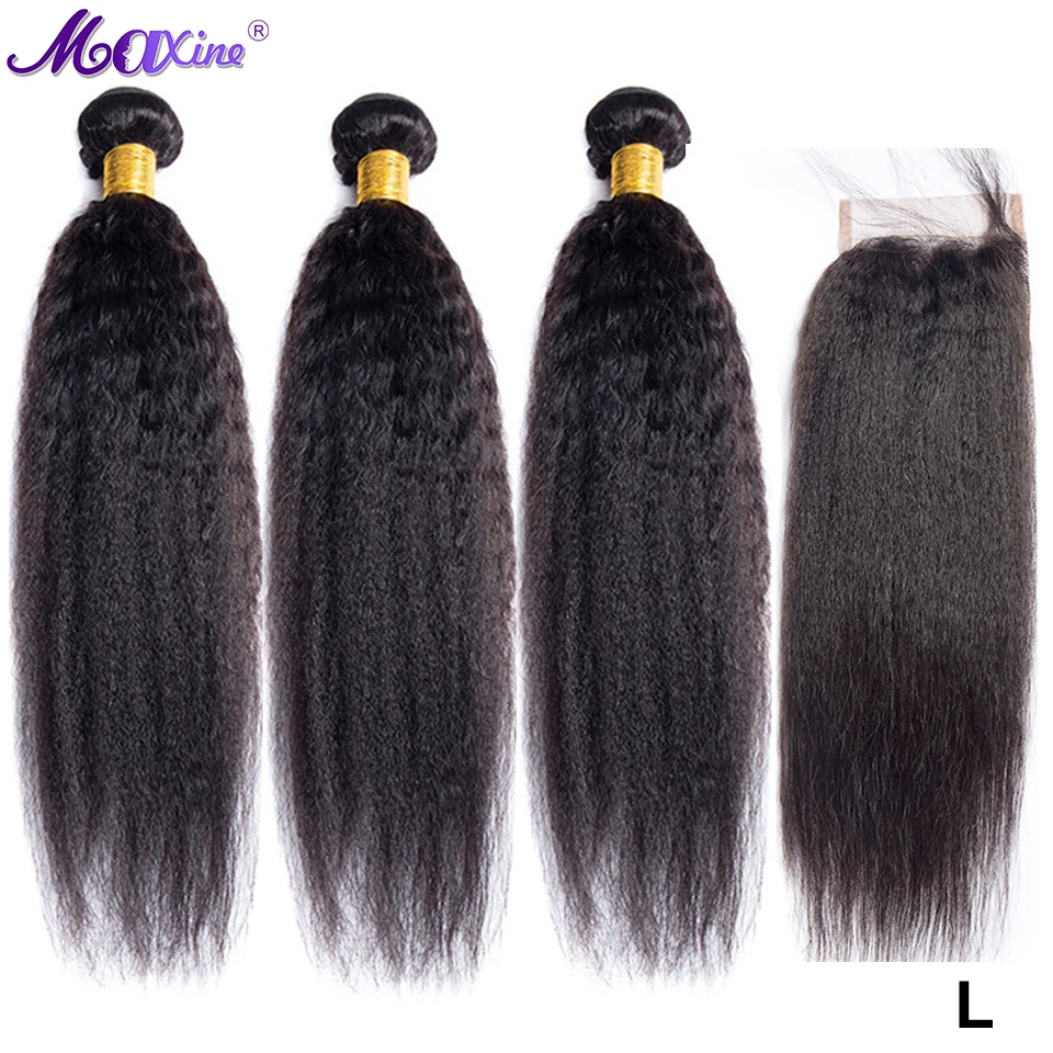 Кудрявые прямые пряди с закрытием Maxine Remy человеческие волосы на шнуровке низким