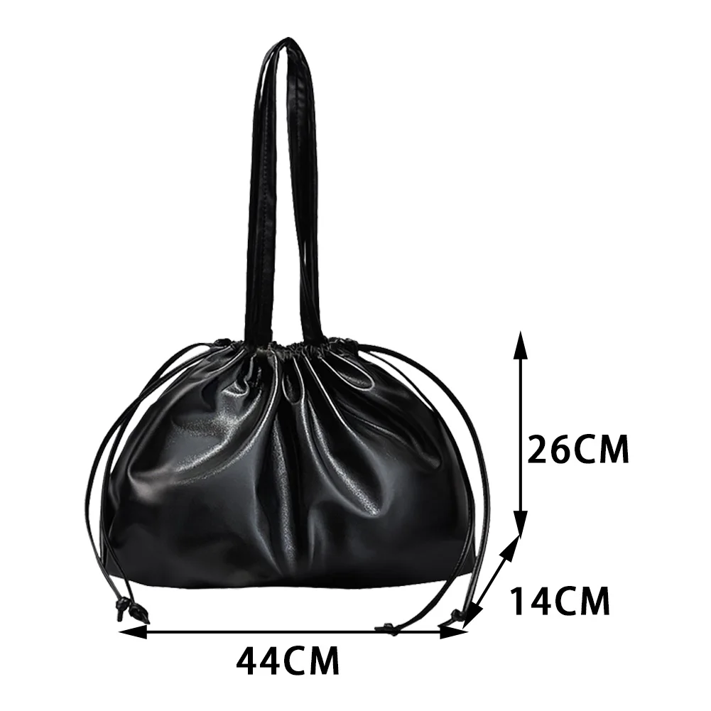 

Fashion Solid Color Women's Shoulder Bag Casual PU Leather Cloud Pleated Drawstring Handbag Portable Lady Party Top-Handle Purse