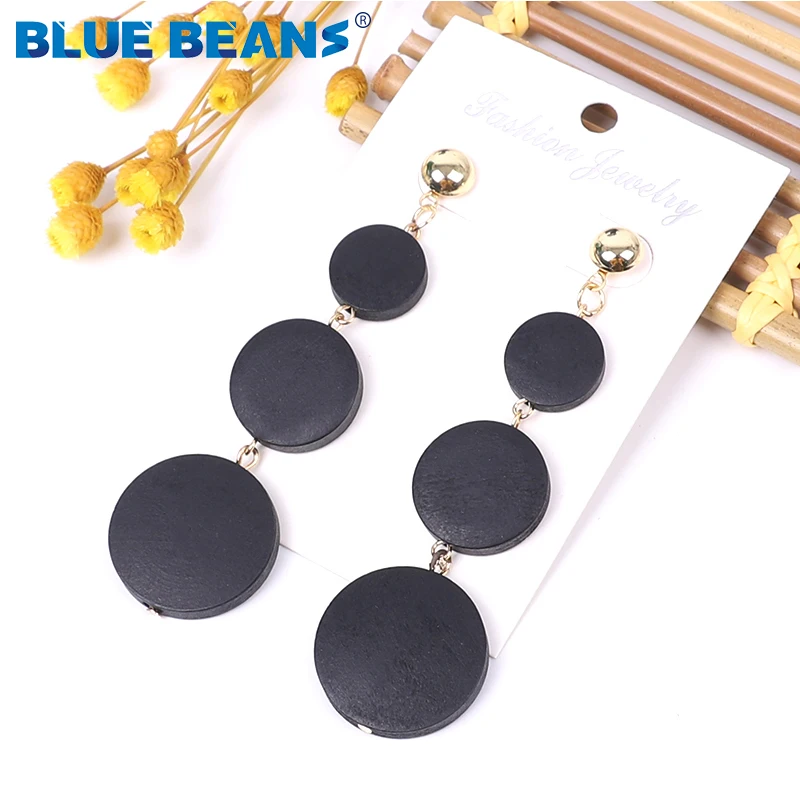 Женские Висячие серьги с голубыми бобами черные/длинные висячие в богемном стиле